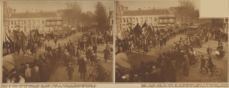871003 Collage van 2 foto's betreffende de ontwapeningsbetoging georganiseerd door de 'moderne arbeidersbeweging' in ...
